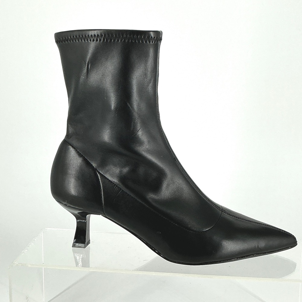 Abound Size 7 Black Pointed Toe Kitten‎ Heel Sock Booties NEW Faux Leather